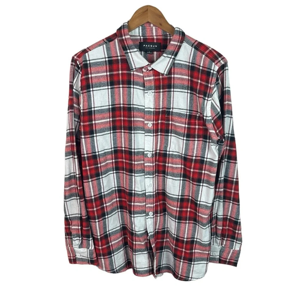 BF1388 Men’s PACSUN Los Angeles Plaid Flannel Casual Button Down Shirt L